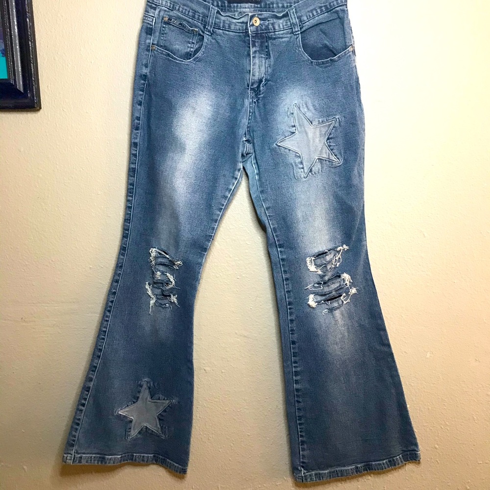 Vtg 90s/Y2K Mall Goth Flare Bell Bottom Star Jeans